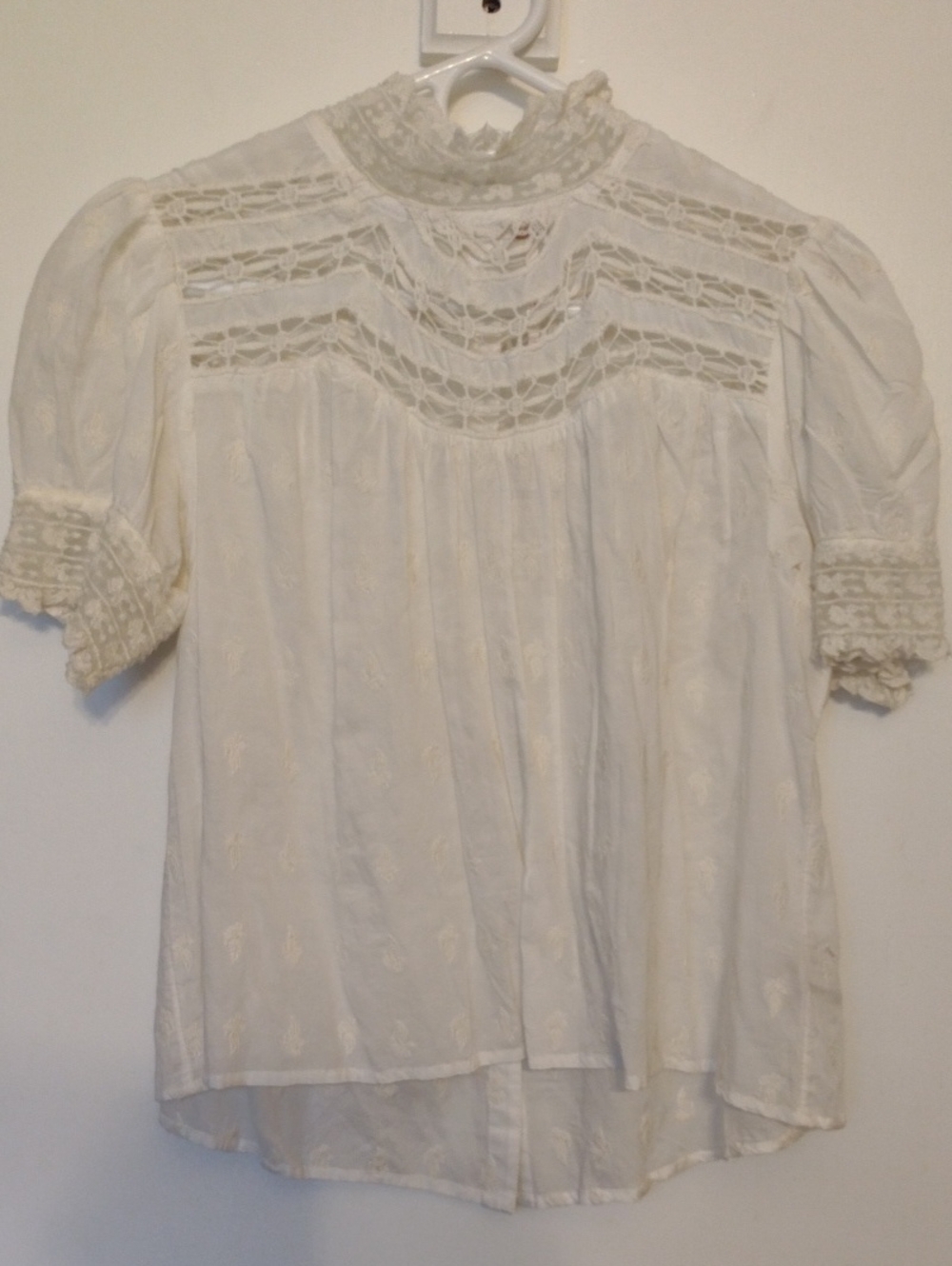 NWT Vintage Free People White Victorian Embroidered Lace Blouse Size XS